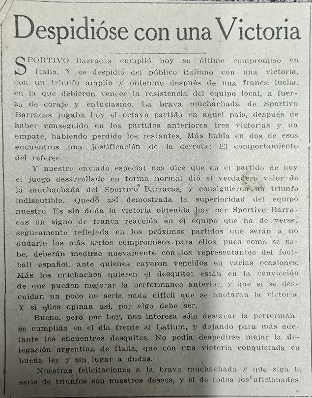 Despidiendose con una victoria - Gira internacional de Sportivo Barracas